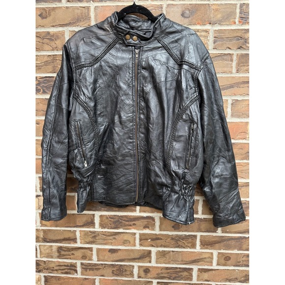 Diamond Plate Jackets & Blazers - Diamond Plate Genuine Leather Black Motorcycle Biker Jacket‎ Zip Front Women